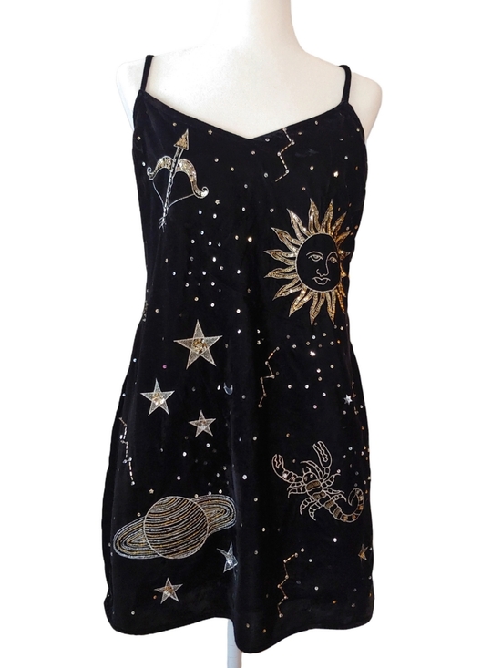 Nasty Gal Dresses & Skirts - Nasty Gal Black Velvet Celestial Sequin Tank Mini Dress Women's size 10 NWT